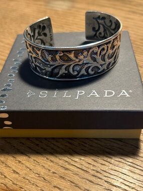 Silpada .925 Sterling Silver Filigree Cuff Bracelet with Dark Oxidized Accents